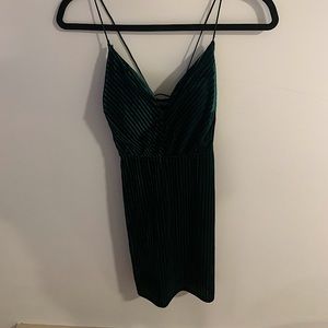 Green velvet mini dress